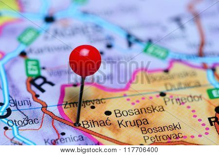 Bihac pinned on a map of Bosnia and Herzegovina