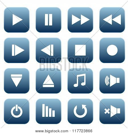 Media Player Icons Set, Vector Illustration