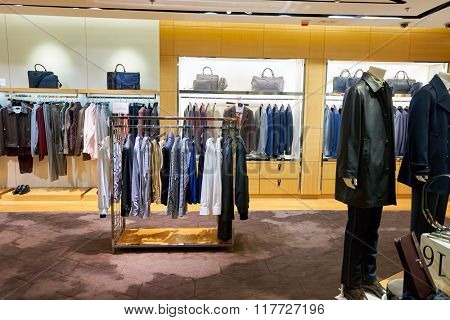 HONG KONG - JANUARY 26, 2016: interior of Dunhill store. Alfred Dunhill, Ltd. is a British luxury goods brand, specialising in ready-to-wear, custom and bespoke menswear, leather goods and accessories