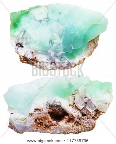 Two Pieces Of Chrysoprase Crystalline Gemstones