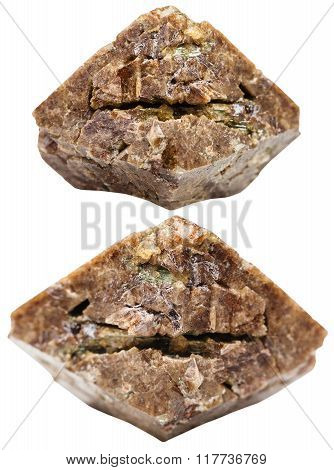 Two Rocks With Green Zircon Crystals Isolated