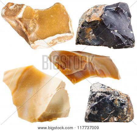 Set Of Flint Rock Stones Isolated On White