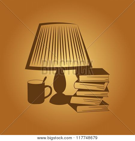 The lamp on the table. Rest, reading, books, cup, tea