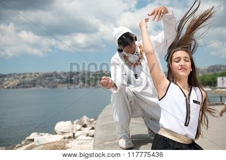 Portrait Of Little Girl And Pulcinella In Naples