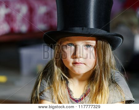 Cute Little Girl In Black Top Hat