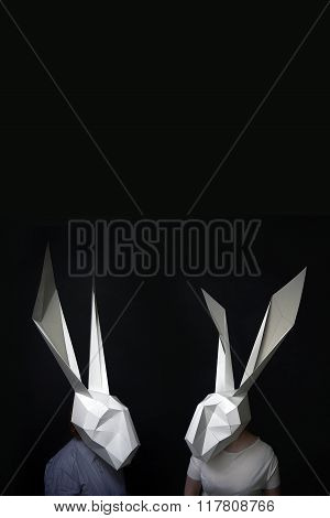 Valentines Rabbits Against Blackboard