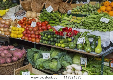 Fresh Exotic Fruits In Mercado Dos Lavradores.madeira Island, Portugal.