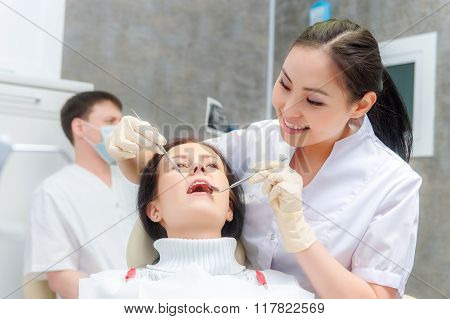Female patient with open mouth