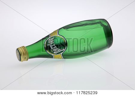 Kuala Lumpur Malaysia Jan 12th 2016,bottle of Perrier Sparkling Natural Mineral Water, fortified with gas from the spring. Perrier is the best-selling imported sparkling mineral water in the U.S.