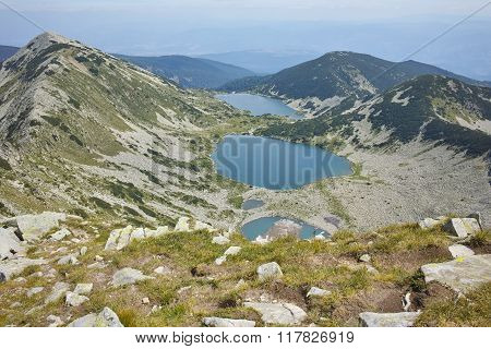 Panorama to Kremenski lakes from Dzhano peak, Pirin mountain, Bulgaria