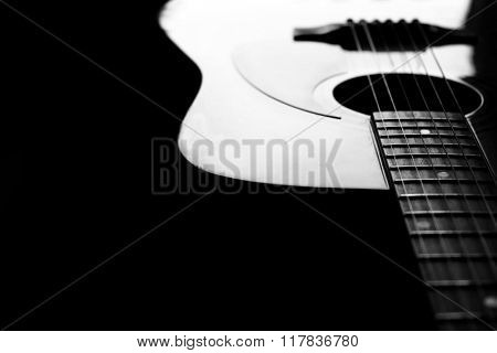 Closeup detail of guitar strings for playing music instrument talent strum strumming