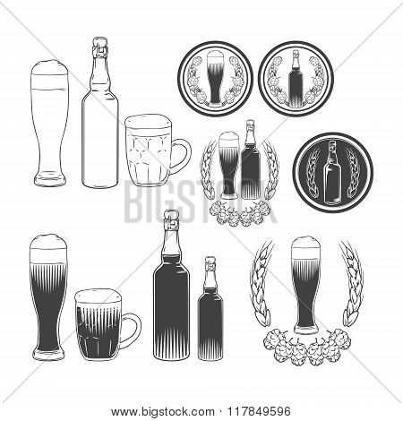 craft beer brewery, emblems, design elements, bottle
