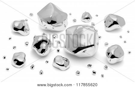 Shiny Metal Nuggets, Pieces And Grains