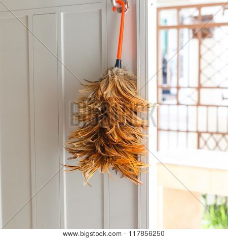 Feather Duster On White Door
