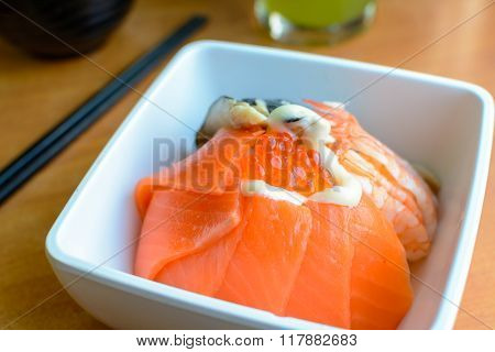 Bowl Of Japanese Mix Sashimi Don On Rice