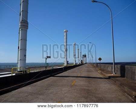 Road On The Top Od Itaipu Binacional Dam At Rio Parana