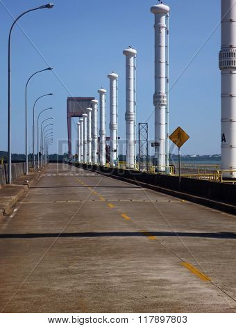 Road On The Top Od Itaipu Binacional Dam At Rio Parana