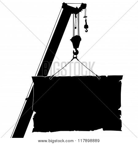 Autocrane lifts the poster. Vector illustration.