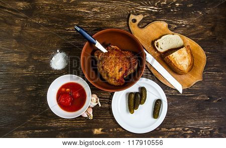 Still Life With Grilled Meat Of Turkey