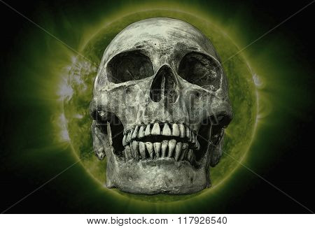 The Skull On Sun Black Background