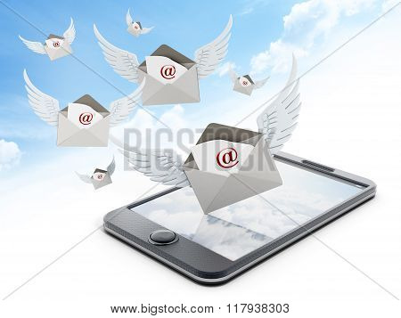 Mail Enveloppe With Wings On Smartphone