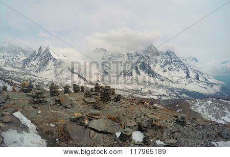 Stone pyramids on the trek to Everest Base Camp, Nepal