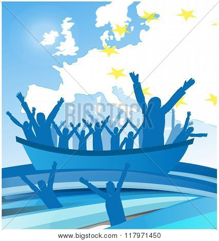 immigration people with the boat on european map