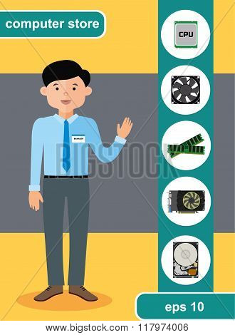 Flat design concept of computer store