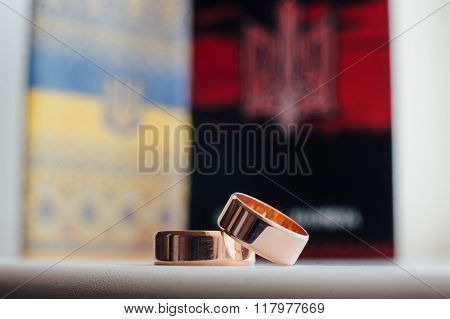 Wedding Rings On A Background Of Symbol Ukraine