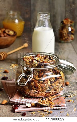 Granola In A Glass Jar.