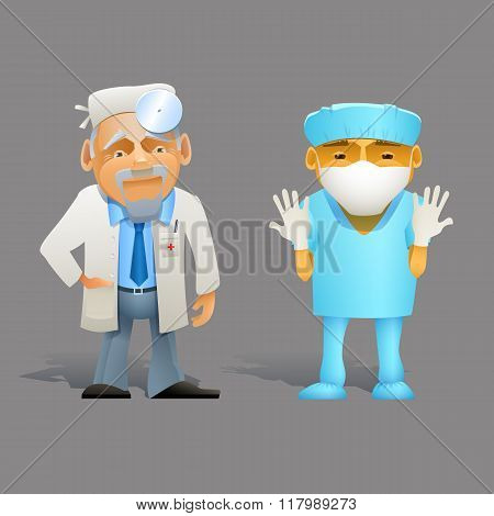 Set Of Different Character Doctor. Cartoon Medical Professional
