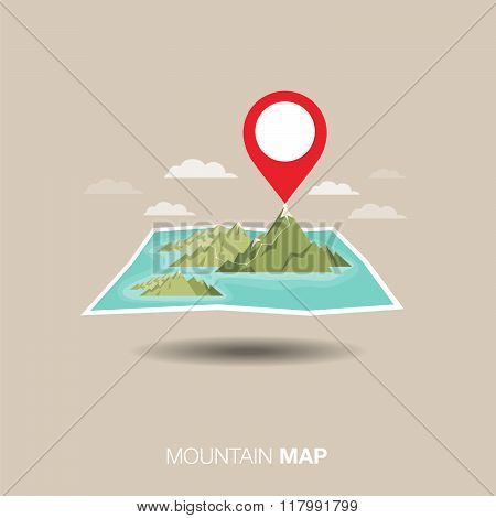 Mountain Map. Pin ,flat Design