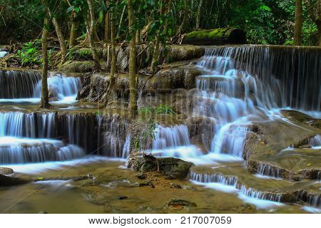 Beautiful waterfall in the middle of rainforest.