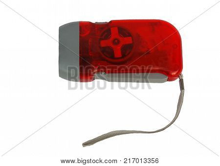 Electrodynamic pocket torch red with gray accents and carrying strap insulation