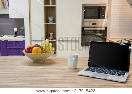 view of cozy modern kitchen interior with furniture
