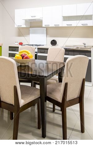 view of cozy modern kitchen interior with furniture