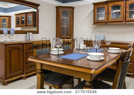 view of cozy modern kitchen interior with furniture