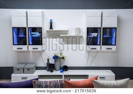 view of modern living room interior with furniture