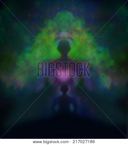 Yoga man silhouette meditation - abstract card , raster