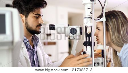 Health care, medicine, people eyesight and technology concept