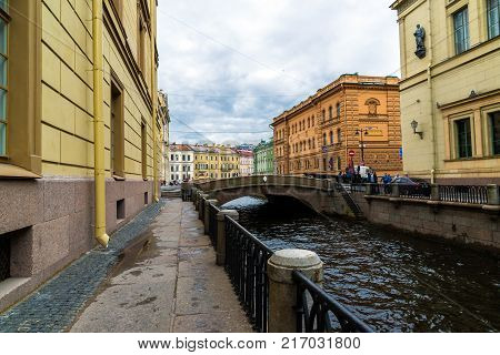 St. Petersburg, Russia - June 3 2017. View of embankment of the Moika River