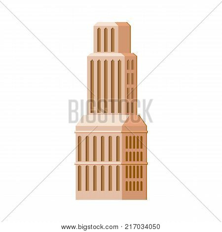 Modern, contemporary layered skyscraper, high rise building, flat vector illustration isolated on white background. Flat skyscraper, business center, high rise building, modern urban cityscape design