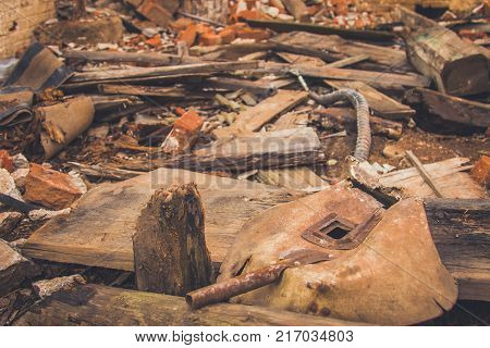Ruins Of A Ruined Old Large Factory.