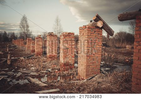 Ruins Of A Ruined Old Large Factory.