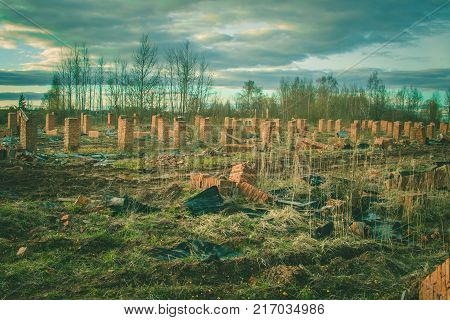 Ruins Of A Ruined Old Large Factory.