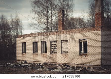 Ruins Of A Ruined Old Large Factory.