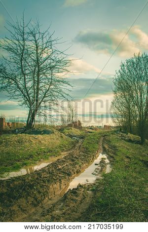 Ruins Of A Ruined Old Large Factory.