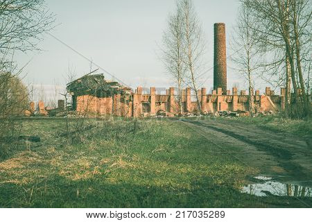 Ruins Of A Ruined Old Large Factory.