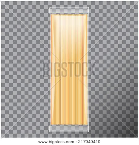 Spaghetti, capellini pasta transparent package, isolated on transparent background. Vector mock up illustration for your design