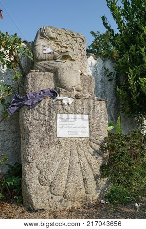 O PORRINO, SPAIN - SEPTEMBER 7, 2017: Pilgrimage memorial on the Camino de Santiago trail between O Porrino and Redondela on September 7, 2017, in Spain, Europe